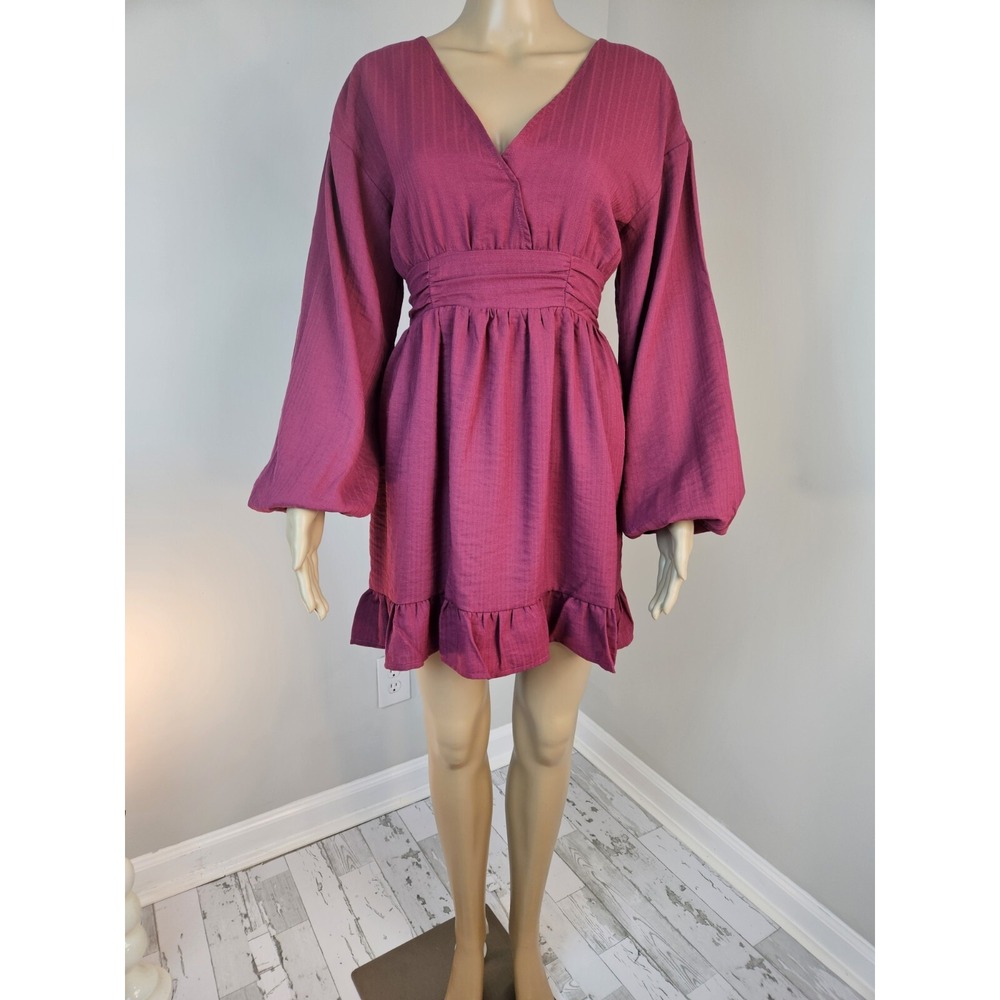 Tularosa Womens Dress Small Jordan Magenta Ballon Sleeve Ruffle Hem